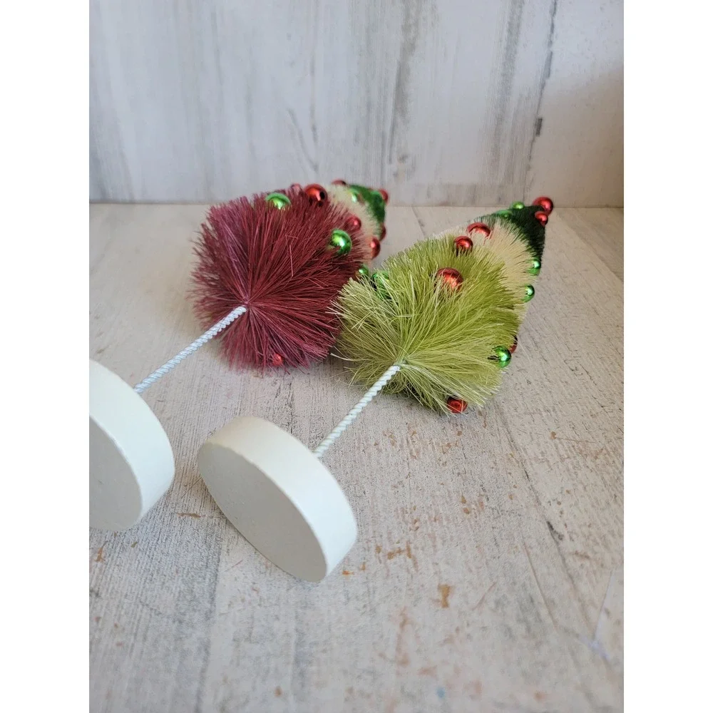 Bethany Lowe mini Red Green bottle brush tree table top Xmas set home